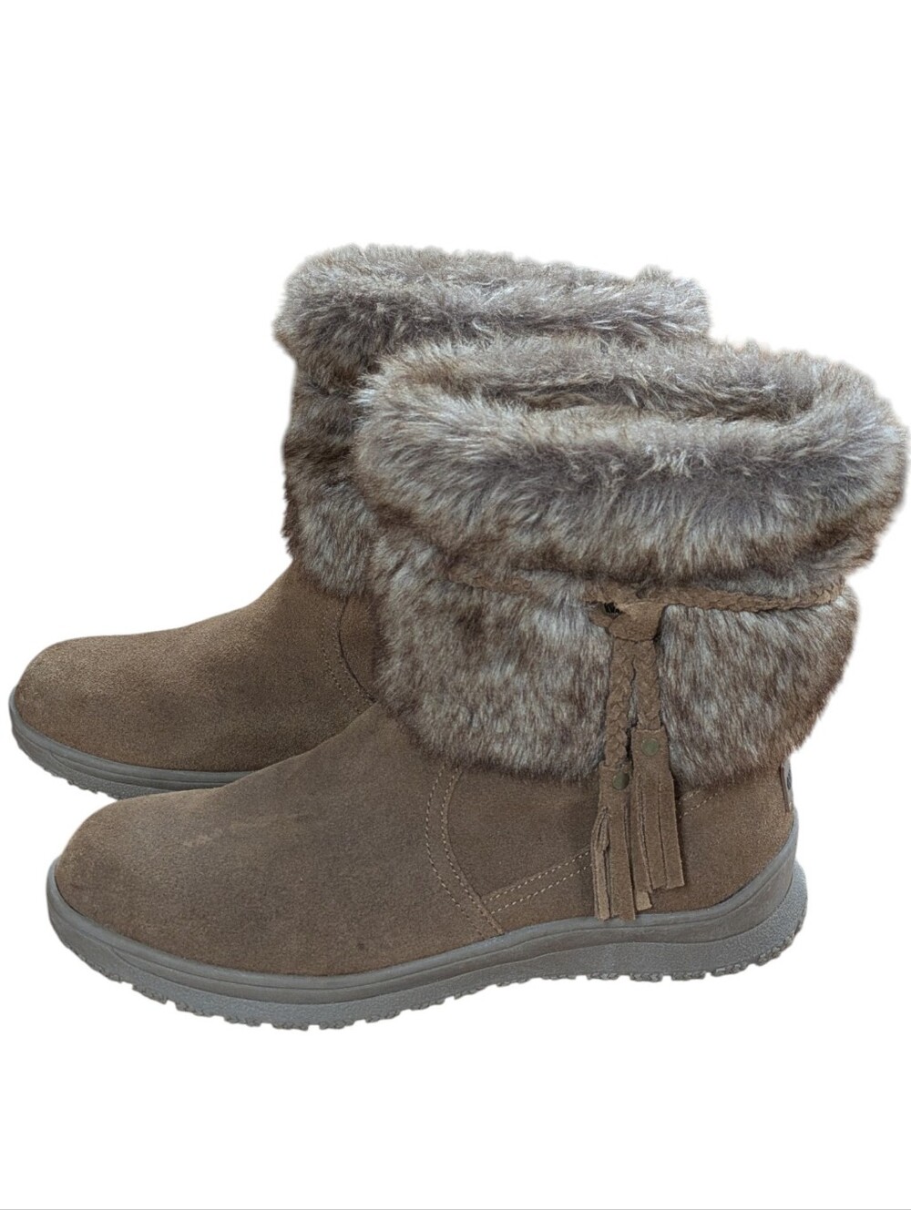 Minnetonka Suede Everett Boot Brown Faux Fur Size 8